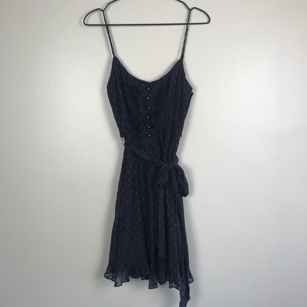 Betsey Johnson Silk Navy Tie Waist Flowy Dress